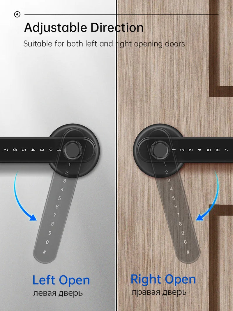 Smart Fingerprint Door Lock Black Biometric Door Lock Password Keyless Entry Door Lock with Handle Security Door Hardware