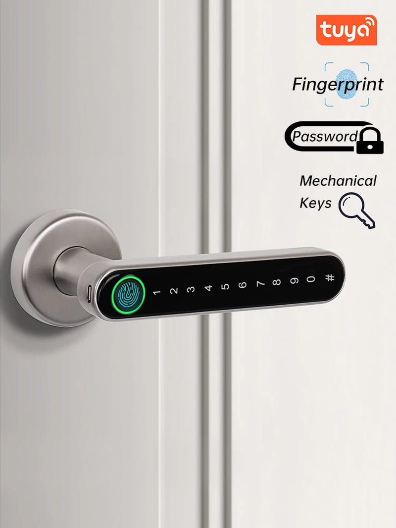 Smart Fingerprint Door Lock Black Biometric Door Lock Password Keyless Entry Door Lock with Handle Security Door Hardware