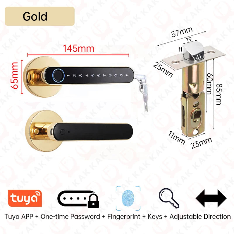 Smart Fingerprint Door Lock Black Biometric Door Lock Password Keyless Entry Door Lock with Handle Security Door Hardware