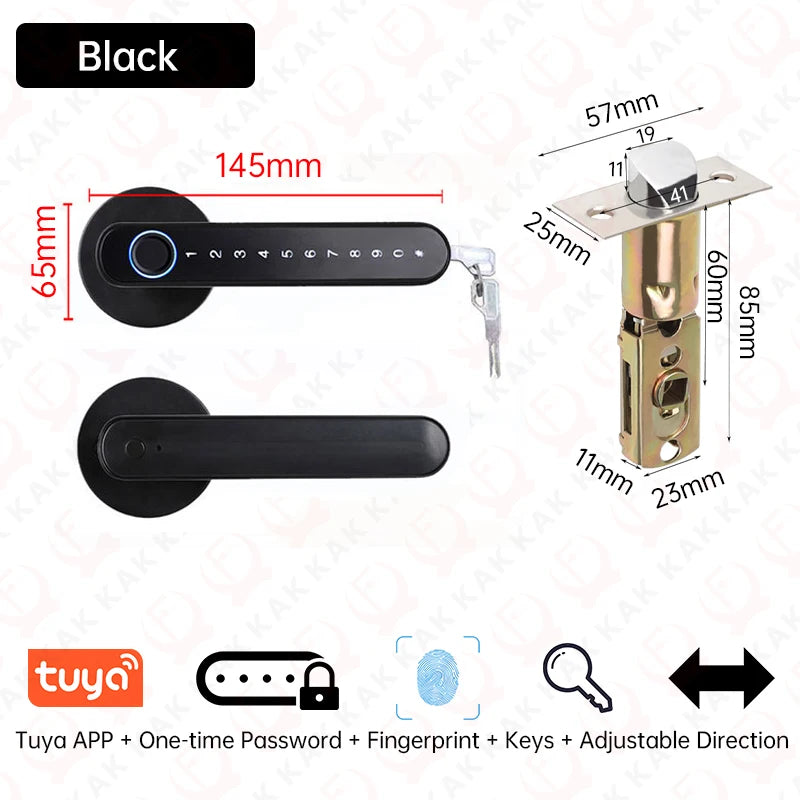 Smart Fingerprint Door Lock Black Biometric Door Lock Password Keyless Entry Door Lock with Handle Security Door Hardware
