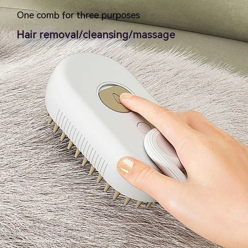 3-in-1 Electric Spray Cat and Dog Grooming Brush with Massage Function and Hair Removal Combs