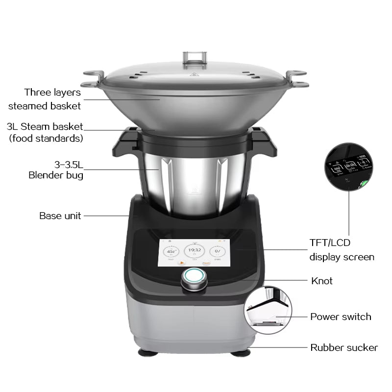 Multifunctional Kitchen Robot Blender Smart Food Processor with Meat Grinder and Wifi