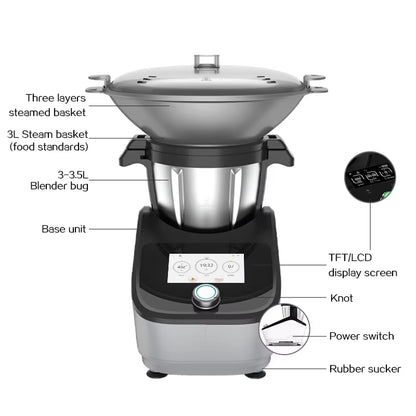 Multifunctional Kitchen Robot Blender Smart Food Processor with Meat Grinder and Wifi