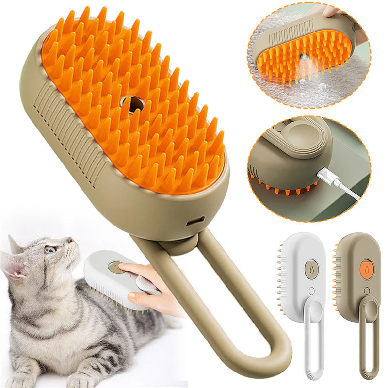 3-in-1 Electric Spray Cat and Dog Grooming Brush with Massage Function and Hair Removal Combs