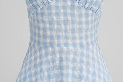 Women Vintage Halterneck Dress Plaid Rockabilly Cocktail Gingham Tea Party Elegant Dress 1950S 40S Swing Dress Summer Dress