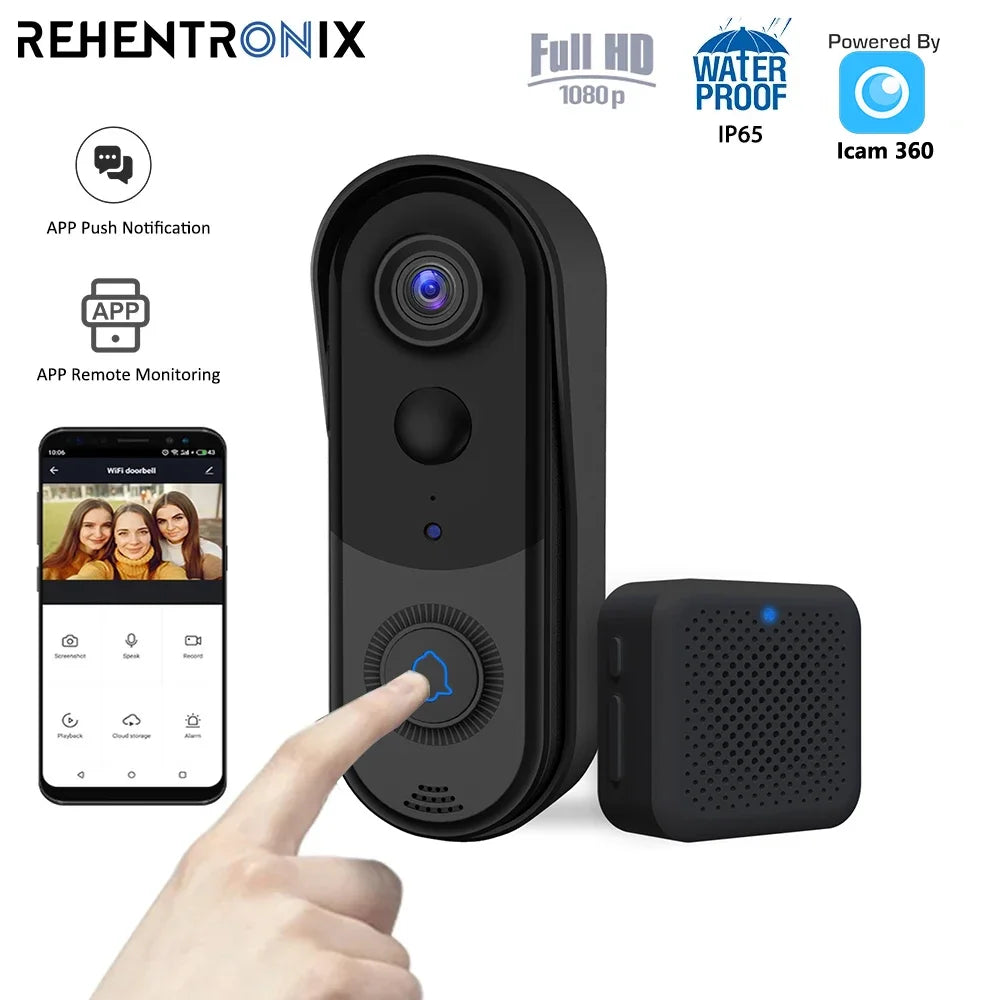 Smart Home Security Doorbell with Wifi Connection and Two-Way Audio Communication Outdoor Wireless Wifi Doorbell