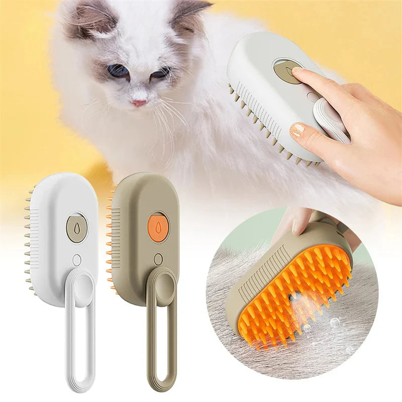 3-in-1 Electric Spray Cat and Dog Grooming Brush with Massage Function and Hair Removal Combs