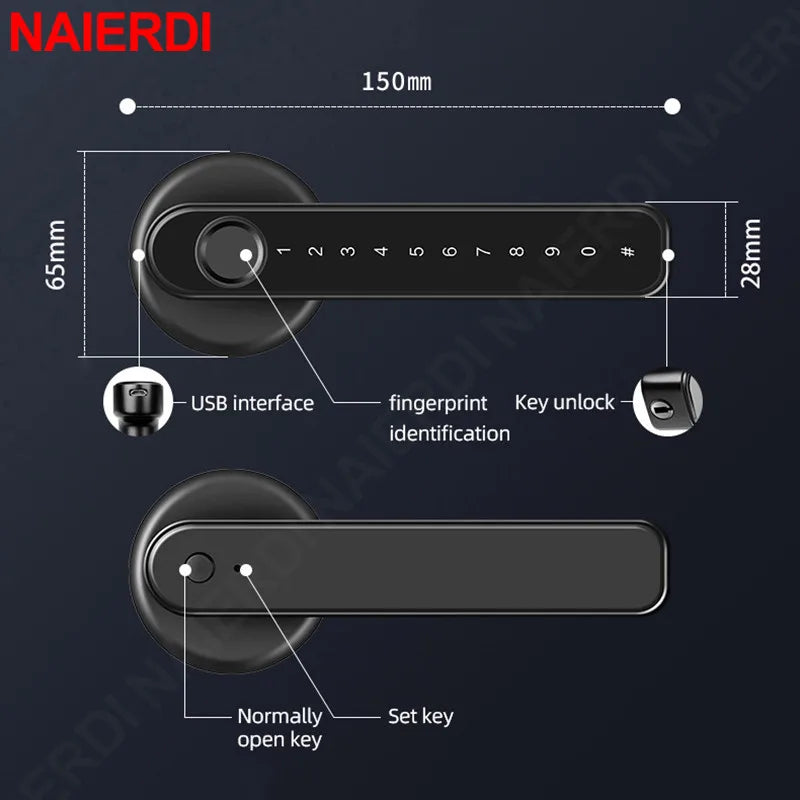 Black Biometric Security Door Lock Smart Fingerprint Lock Electronic Digital Lock Keyless Entry Door Knobs Lock Hardware