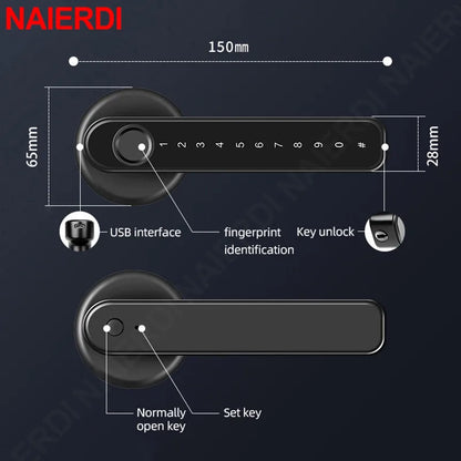 Black Biometric Security Door Lock Smart Fingerprint Lock Electronic Digital Lock Keyless Entry Door Knobs Lock Hardware