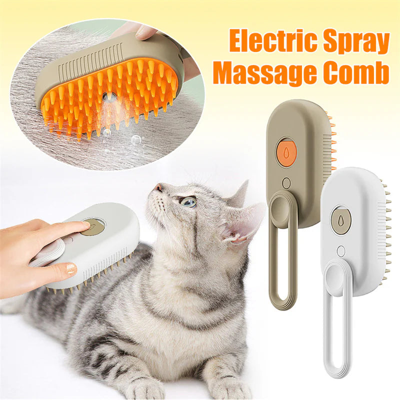 3-in-1 Electric Spray Cat and Dog Grooming Brush with Massage Function and Hair Removal Combs