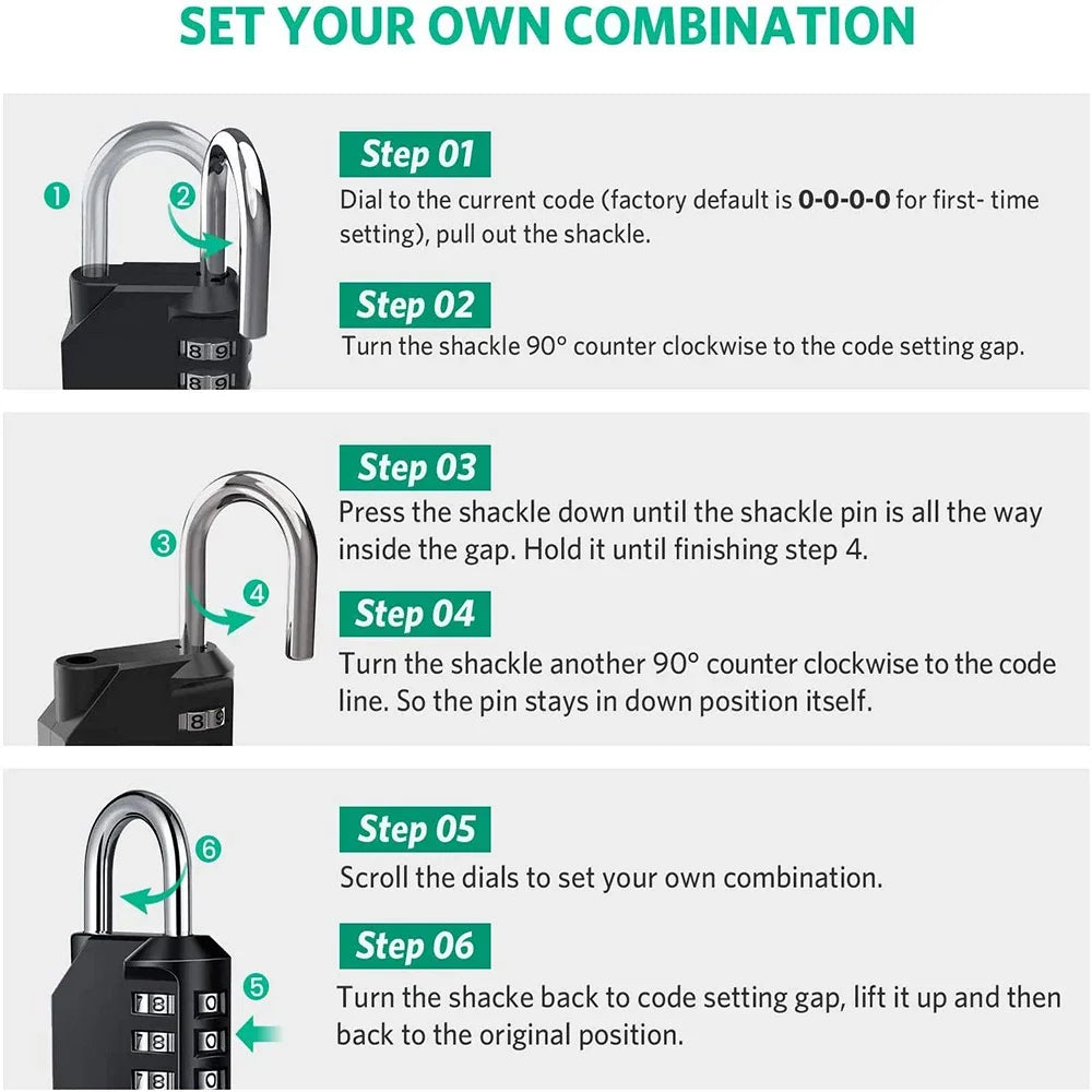 1Pc Combination Lock Resettable 4 Digit Padlock with Combination Waterproof and Heavy Duty Combination Padlock Outdoor