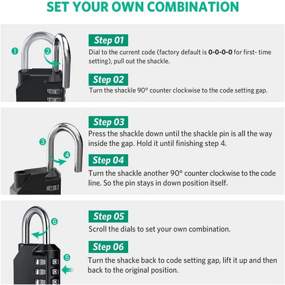 1Pc Combination Lock Resettable 4 Digit Padlock with Combination Waterproof and Heavy Duty Combination Padlock Outdoor