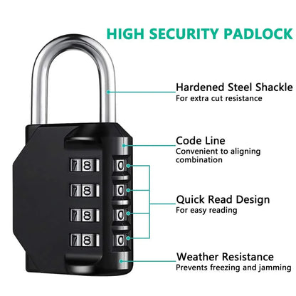 1Pc Combination Lock Resettable 4 Digit Padlock with Combination Waterproof and Heavy Duty Combination Padlock Outdoor