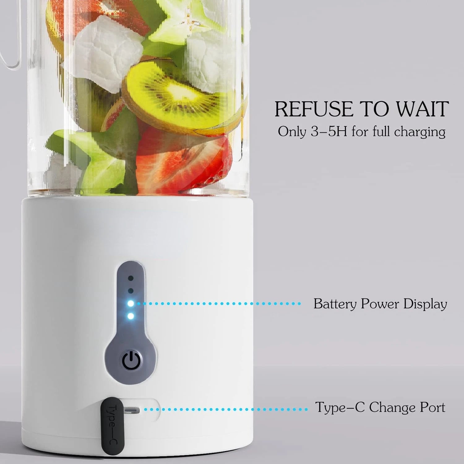 Powerful Portable Blender for Shakes and Smoothies On-The-Go, 150W Motor, Fast USB C Rechargeable, Compact Design with Power Dis