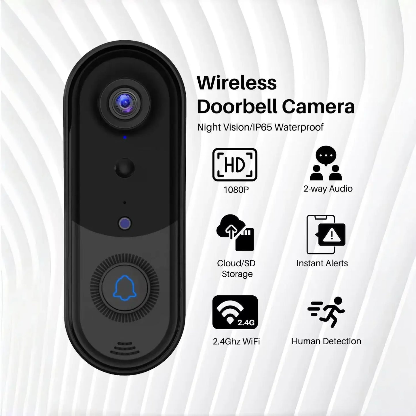 Smart Home Security Doorbell with Wifi Connection and Two-Way Audio Communication Outdoor Wireless Wifi Doorbell