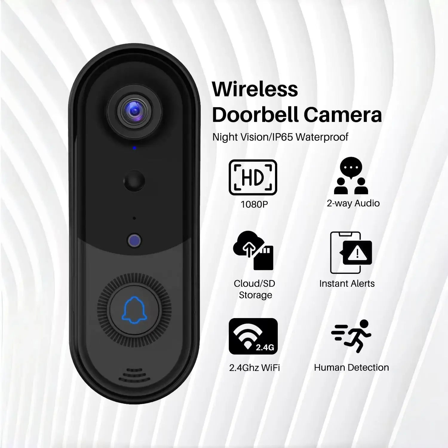 Smart Home Security Doorbell with Wifi Connection and Two-Way Audio Communication Outdoor Wireless Wifi Doorbell