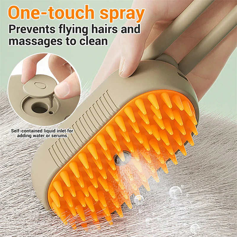 3-in-1 Electric Spray Cat and Dog Grooming Brush with Massage Function and Hair Removal Combs