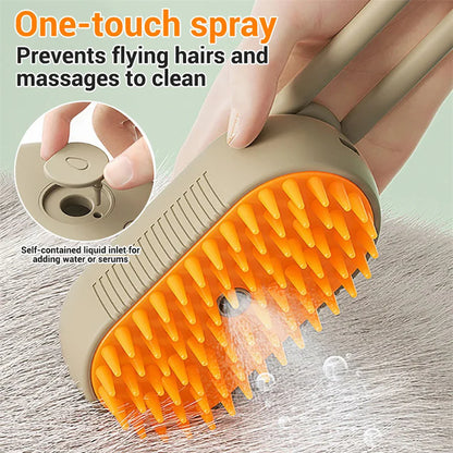 3-in-1 Electric Spray Cat and Dog Grooming Brush with Massage Function and Hair Removal Combs